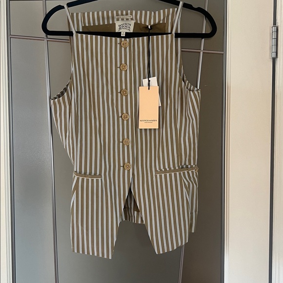 Scotch & Soda Vest Top Tan and Blue Stripes medium new with tags - Picture 5 of 8